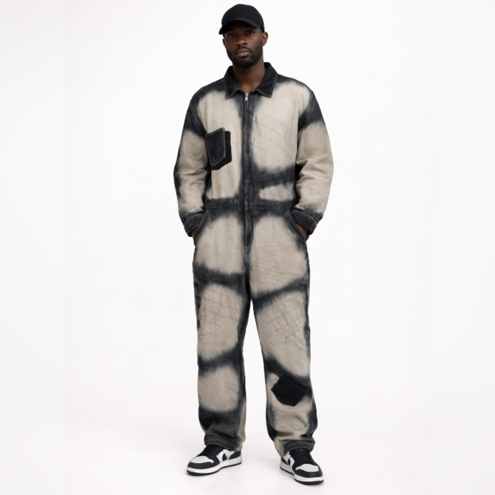 90's Noiz Denim Spray Paint Style Hip-hop Jean Streetwear Coveralls 2XL Rappers